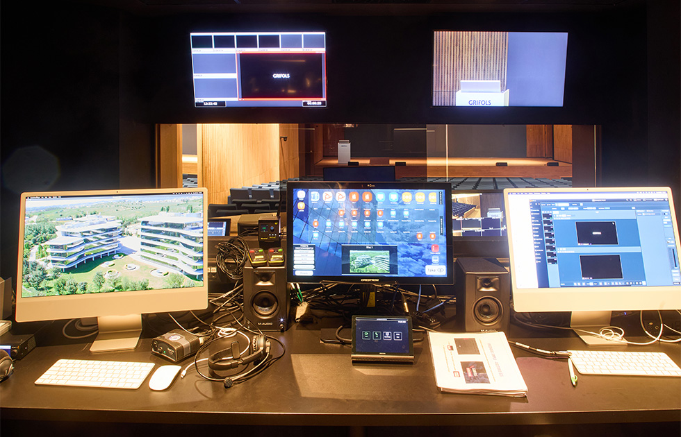 The Control Room, equipped to manage lighting, sound, and visual Systems throughout the auditorium.