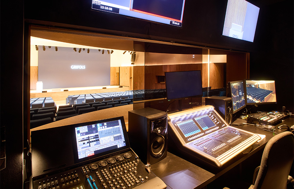 The Control Room, equipped to manage lighting, sound, and visual Systems throughout the auditorium.